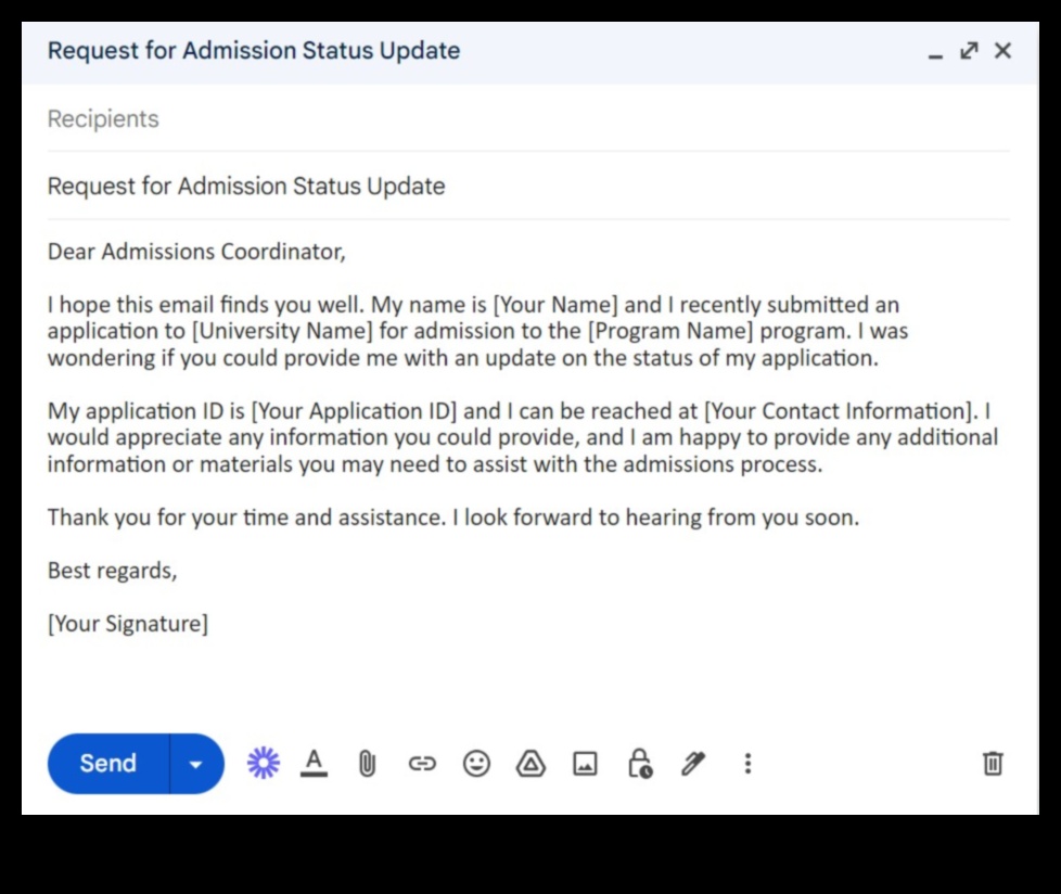 how to write an email to the admissions office