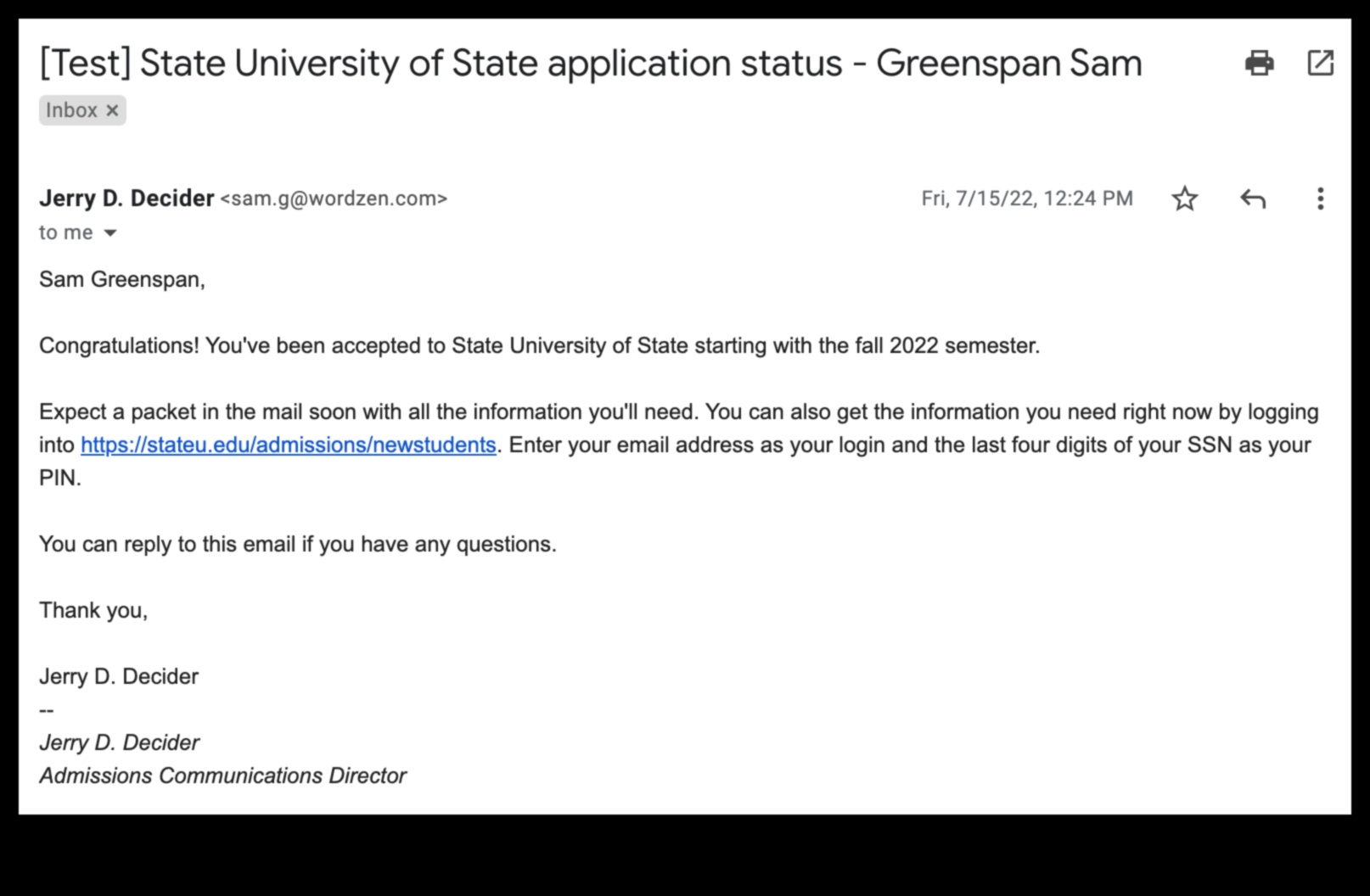 how to write an email to the admissions office